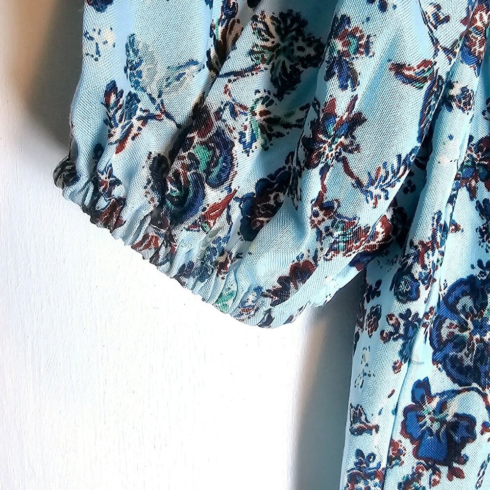 BOG Collective Women's Blue Ivory Floral Oversized Mini Babydoll Dress, NWOT, Sm - Picture 9 of 9